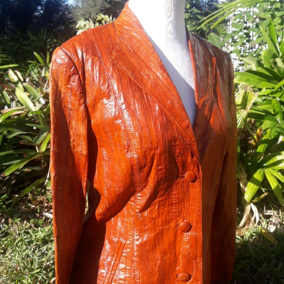 70s 80s vintage Eelskin Caramel Jacket Xs Small - Picture 5 of 8